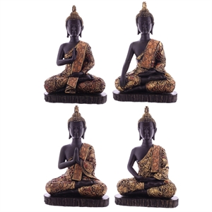 Buddha BUD279D siddende træ og guldfarvet med mønster polyresin h:22cm - Se Buddha figurer
